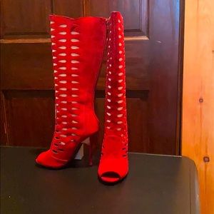 cut out peep toe stiletto boots